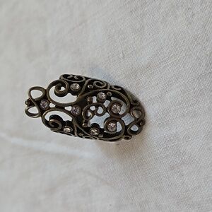 Steampunk Scroll Crystal Copper Bronze Large Funky Ring Size 7